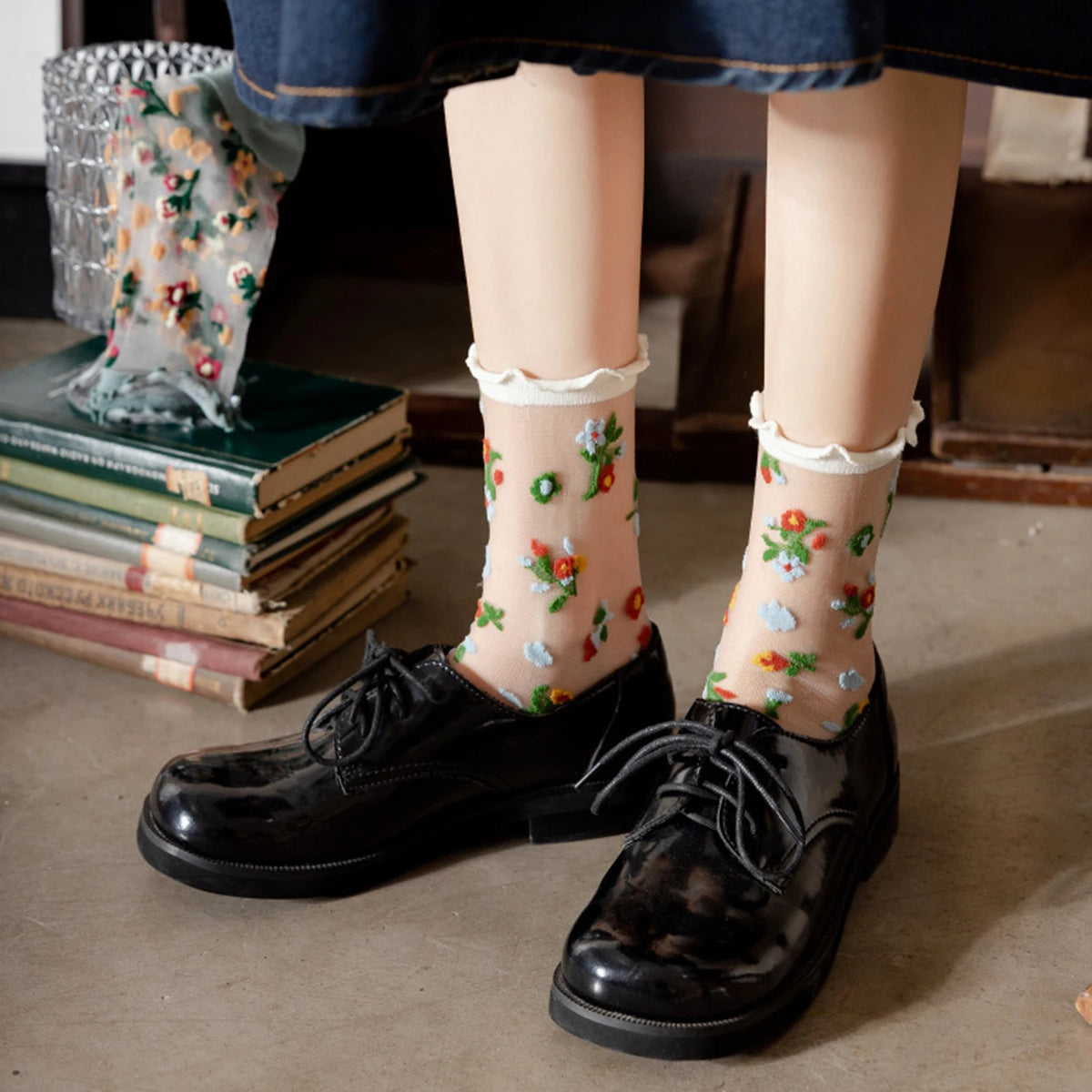 Transparent Flower Sock Set (Set of 5 Pairs)