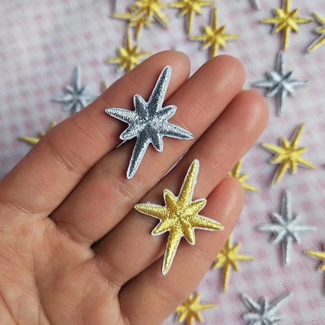 10pcs Self-adhesive Star Embroidery Patches for Clothes Gold Silver Star Shiny Sticker Iron on Clothing Applique Stripes - Ice Cream Cake