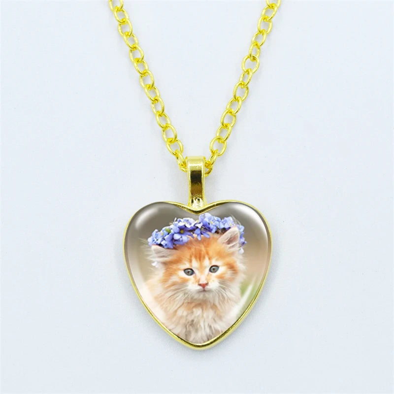 Heart Shaped Kitschy Kitty Cat Pendant Necklace