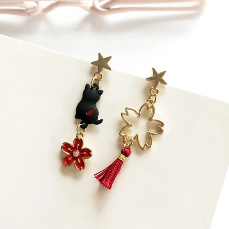 Korean Style Flower Cute Animal Dangle Earrings For Women Moon Stars Kitten Rabbit Balloon Asymmetric Earring Party Jewelry Gift - Ice Cream Cake