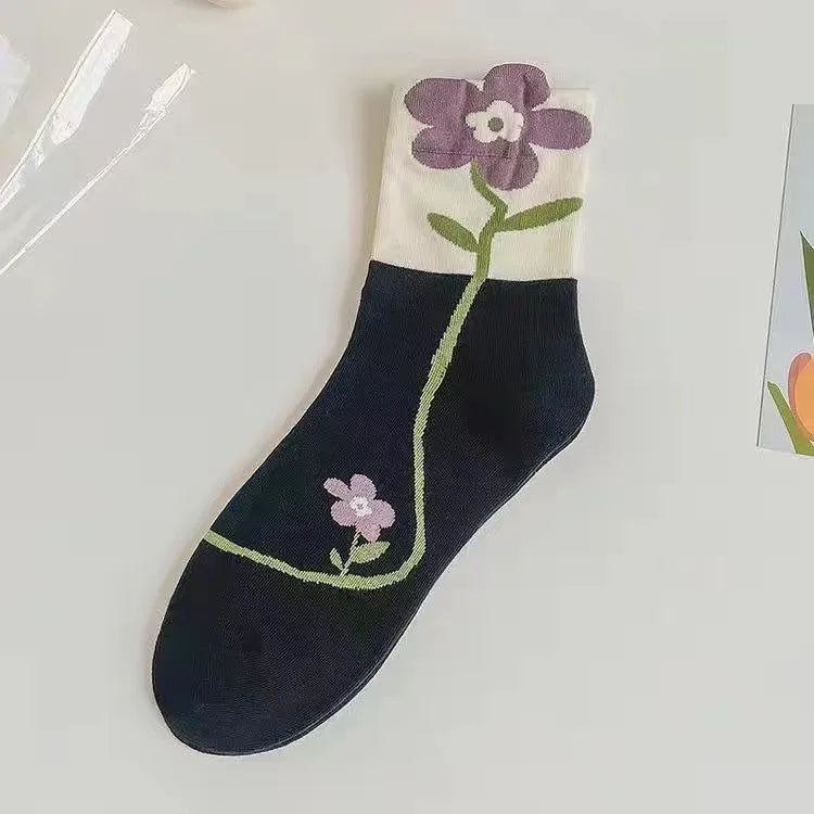 Women Socks Japanese Korean Style Cartoon Flower Rabbit Harajuku Cute Kawaii Mid Tube Breathable Casual Short Cotton Socks - Ice Cream Cake