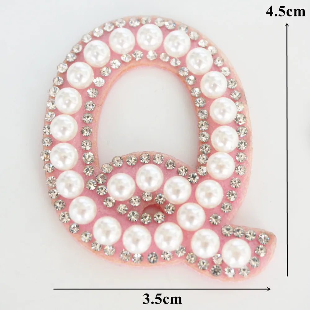 Pink A-Z Rhinestone Pearl Iron-On Patches - Ice Cream Cake