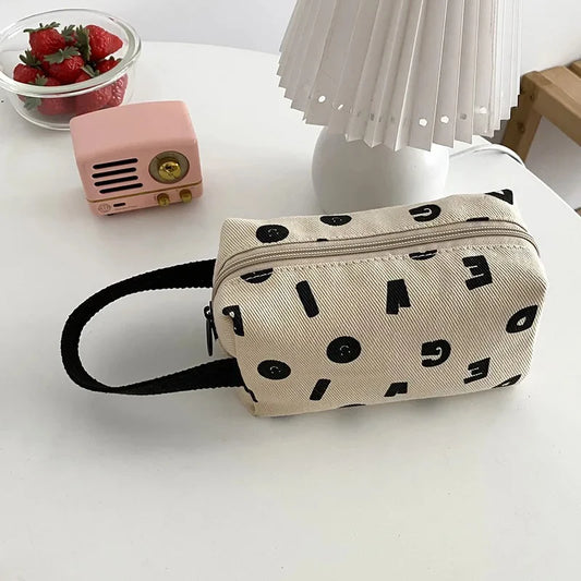 Letters Print Women Canvas Cosmetic Bags Cotton Cloth Make Up Bag Pouch Little Handbag Clutch Travel Organizer Case For Girls - Ice Cream Cake