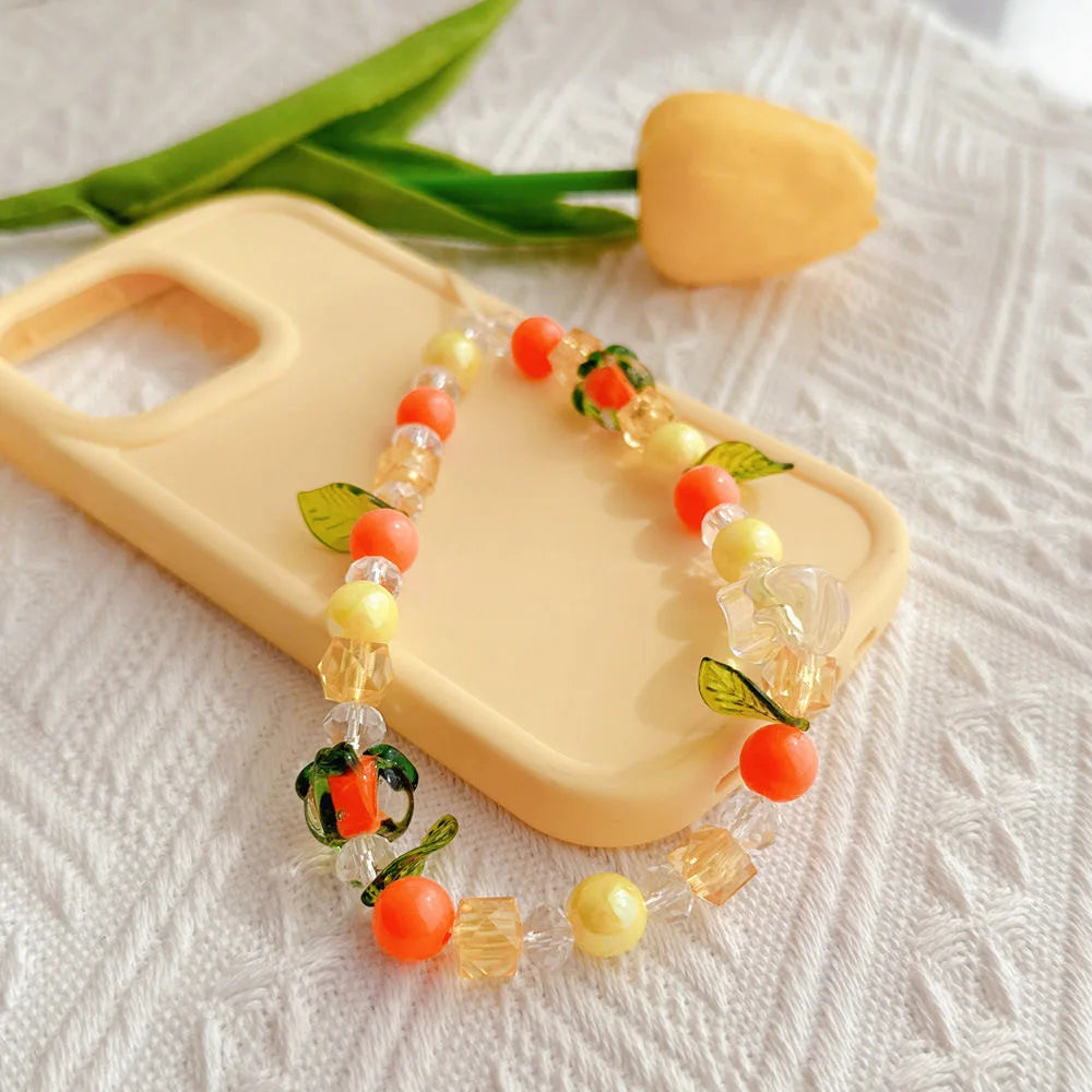 Orange crystal bead charms handmade anti loss rope for iphone airpods cartoon bracelet lucky phone lanyard bag chain - Ice Cream Cake