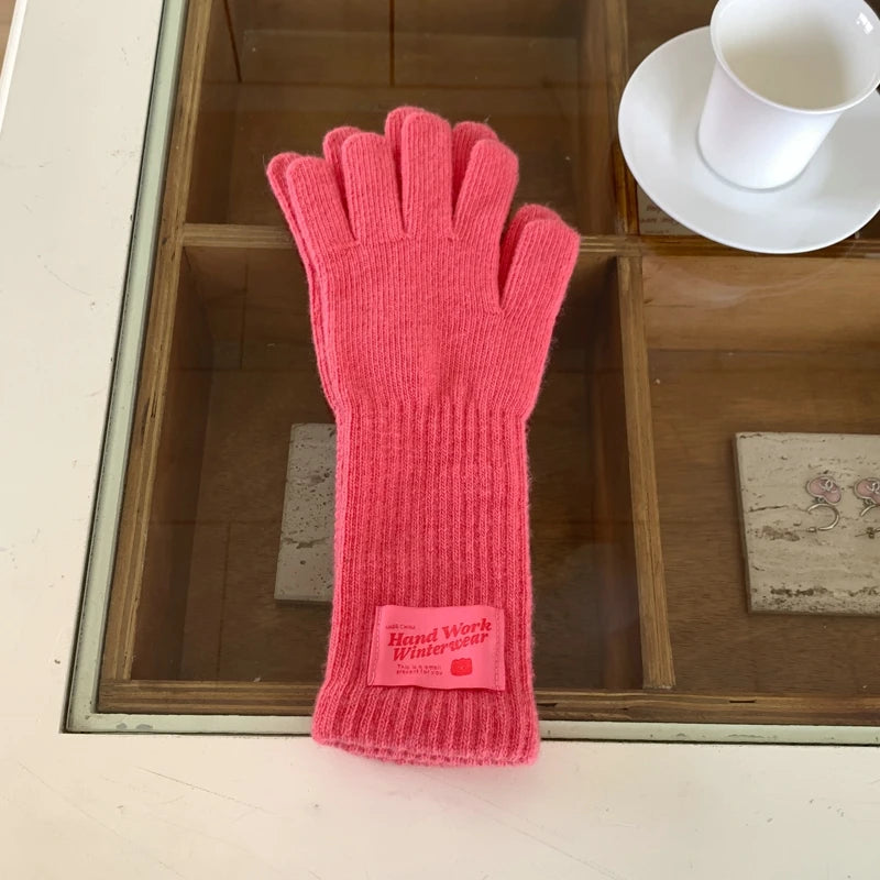New Fashion Solid Color Touch Screen Knitted Gloves Women Winter Gloves Warm Gloves Solid Work Gloves Mittens For Women - Ice Cream Cake