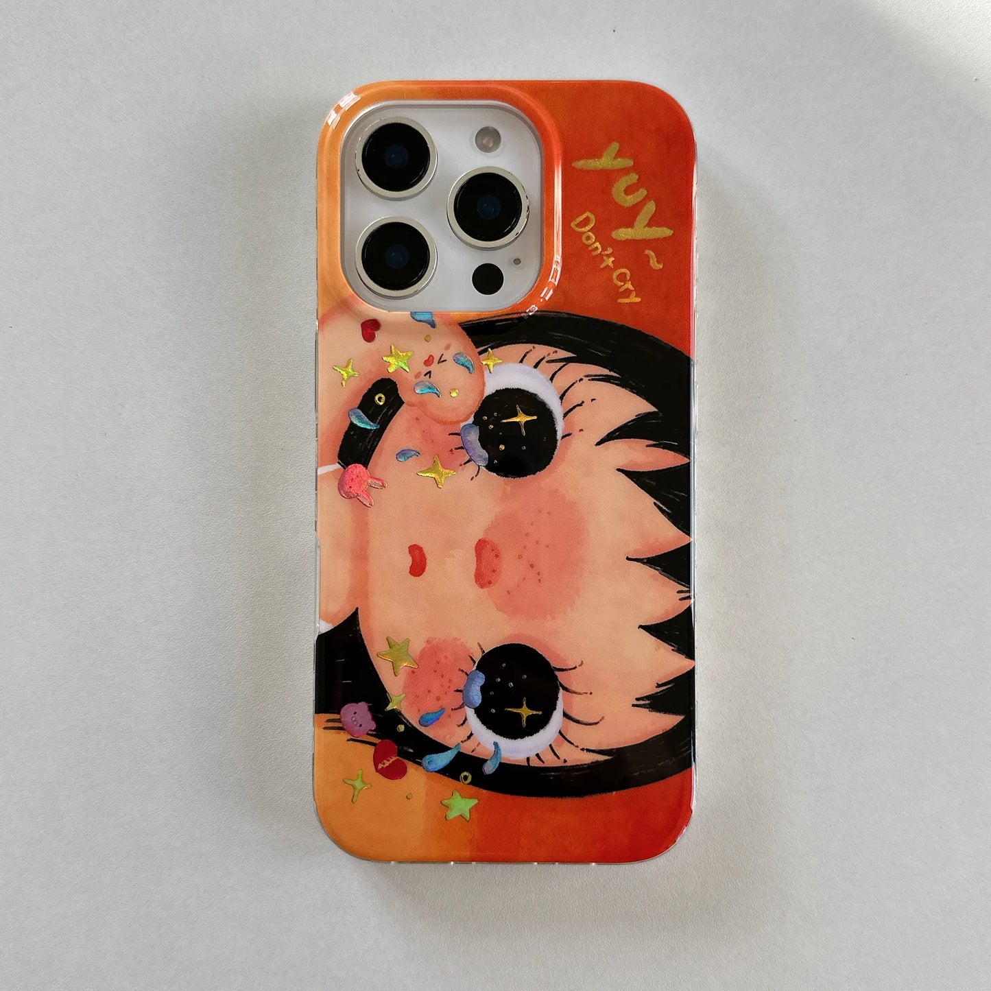 Cartoon Crying Girl iPhone Case With Beaded Wrist Strap