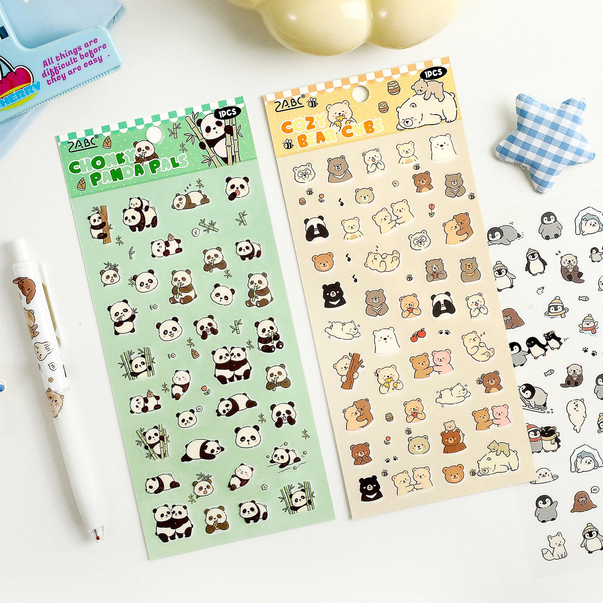 1 Sheet Kawaii Pet Clear PET Sticker, Mini Dog Cat Panda Rabbit Waterproof Strips for Scrapbook Journal DIY - Ice Cream Cake