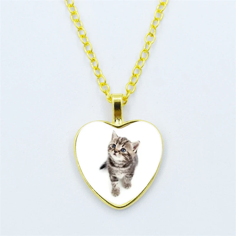 Heart Shaped Kitschy Kitty Cat Pendant Necklace