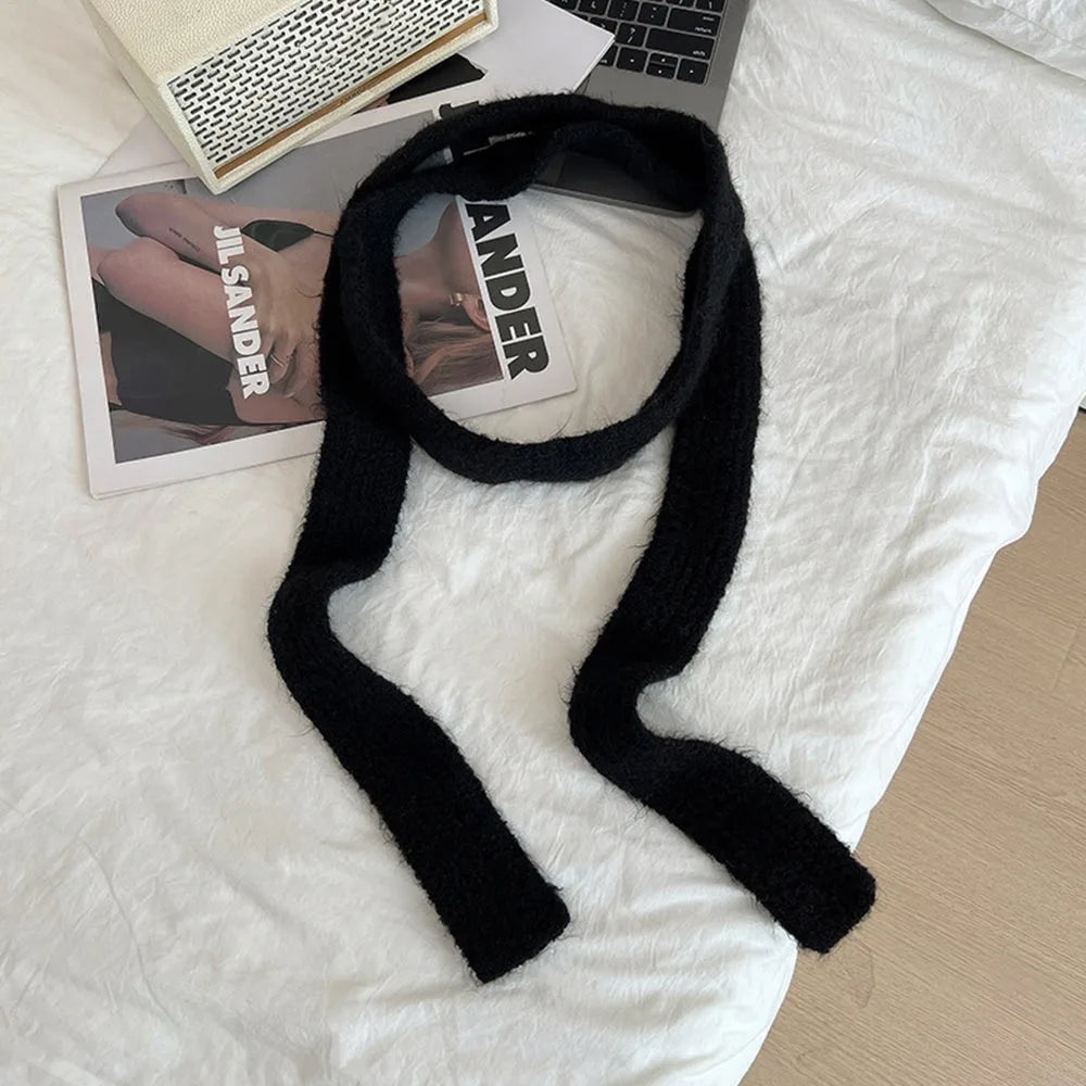 Imitation Wool Women's Long Scarf Knitted Narrow Design Y2K Girl Scarf Decorative Neckerchief Skinny Scarf Streetwear - Ice Cream Cake