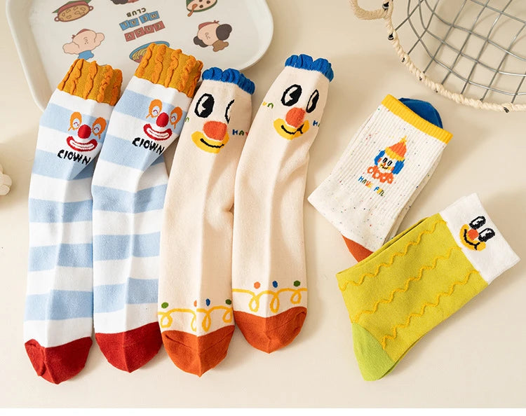 Funny Cute Cartoon Clown Casual Sports Women's Mid-tube Socks Cartoon Circus Long Cotton Socks Personality Brand Socks - Ice Cream Cake