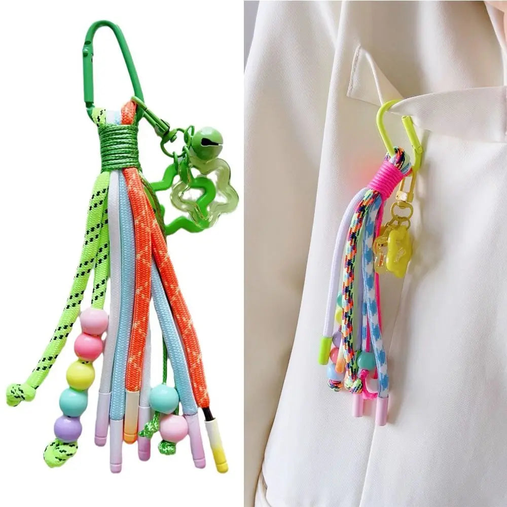 Y2K Braided Rope Keychain Handmade Creative Acrylic Striped Webbing Keychain Colorful Long Tassel Bag Charms Bag Accessories - Ice Cream Cake