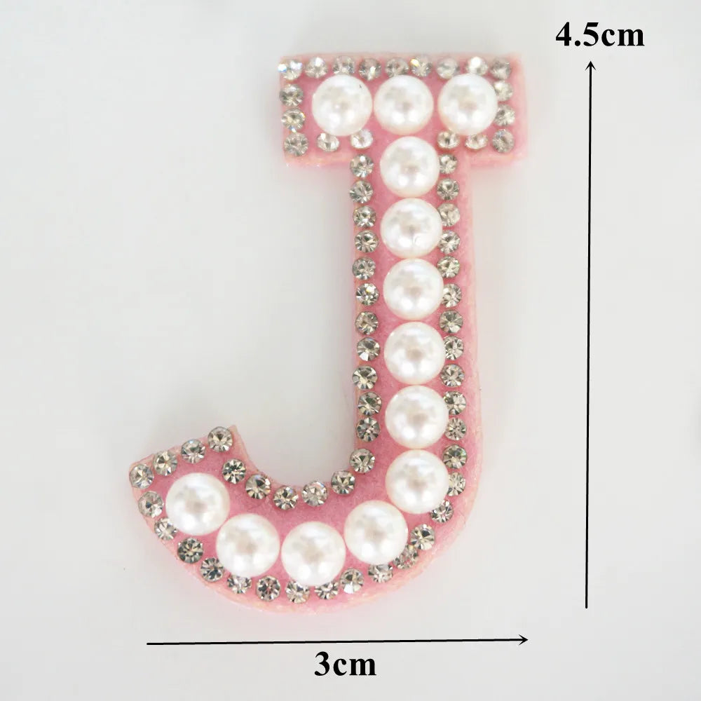 Pink A-Z Rhinestone Pearl Iron-On Patches - Ice Cream Cake