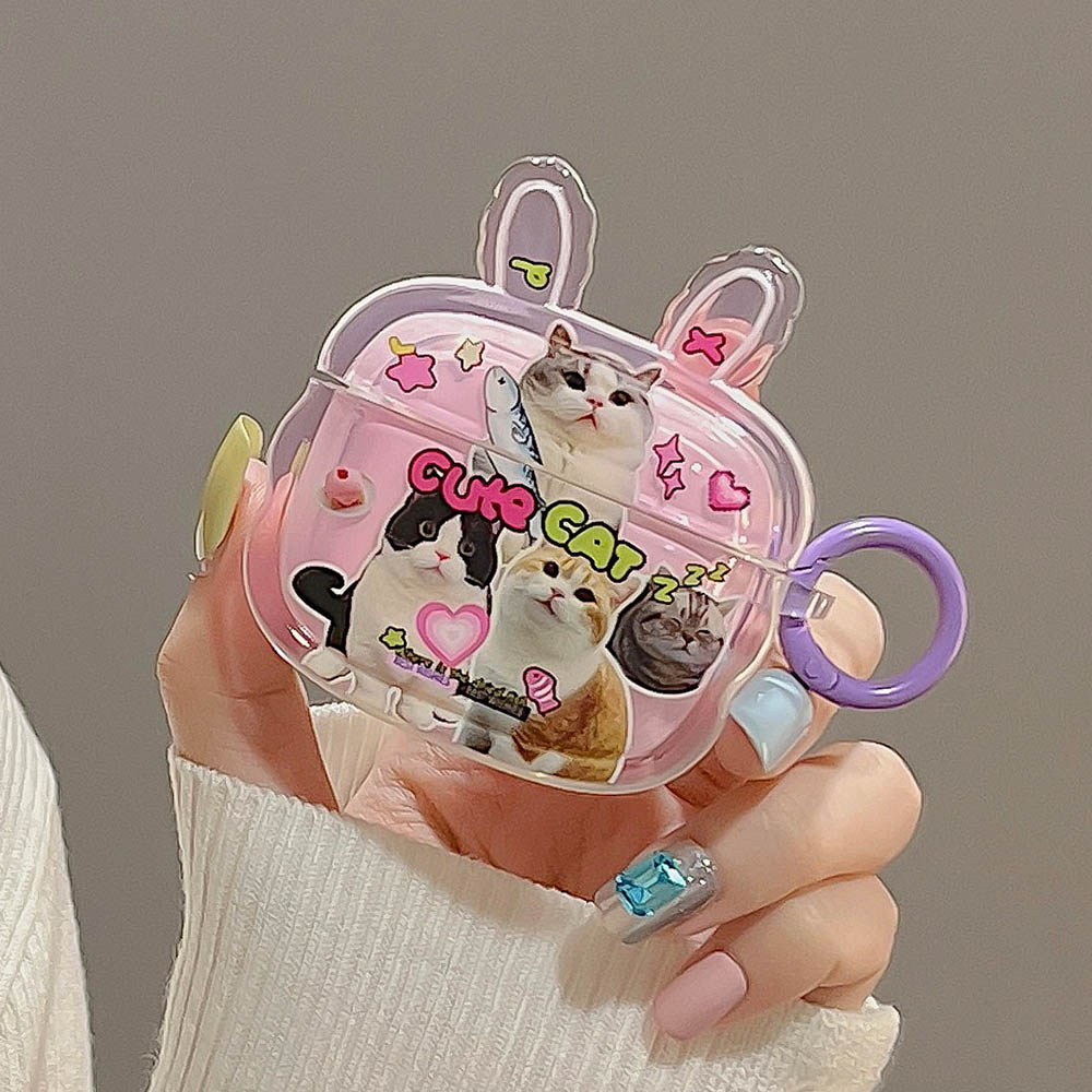 Cute Cat Collage AirPods Charger Case Cover With Ears (2 Designs)