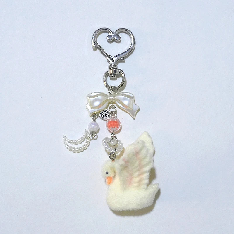 Flocked Swan Clip-On Charm Keychain