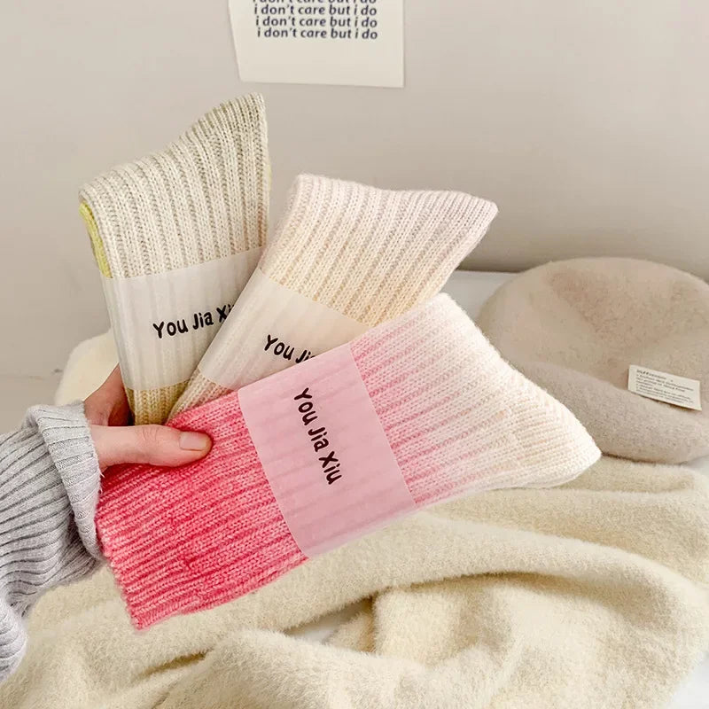 Winter Thick Warm Long Socks Gradient Wool Cashmere Kawaii Socks Women Thermal Floor Sleeping Socks New Year Gift Autumn 2025New - Ice Cream Cake