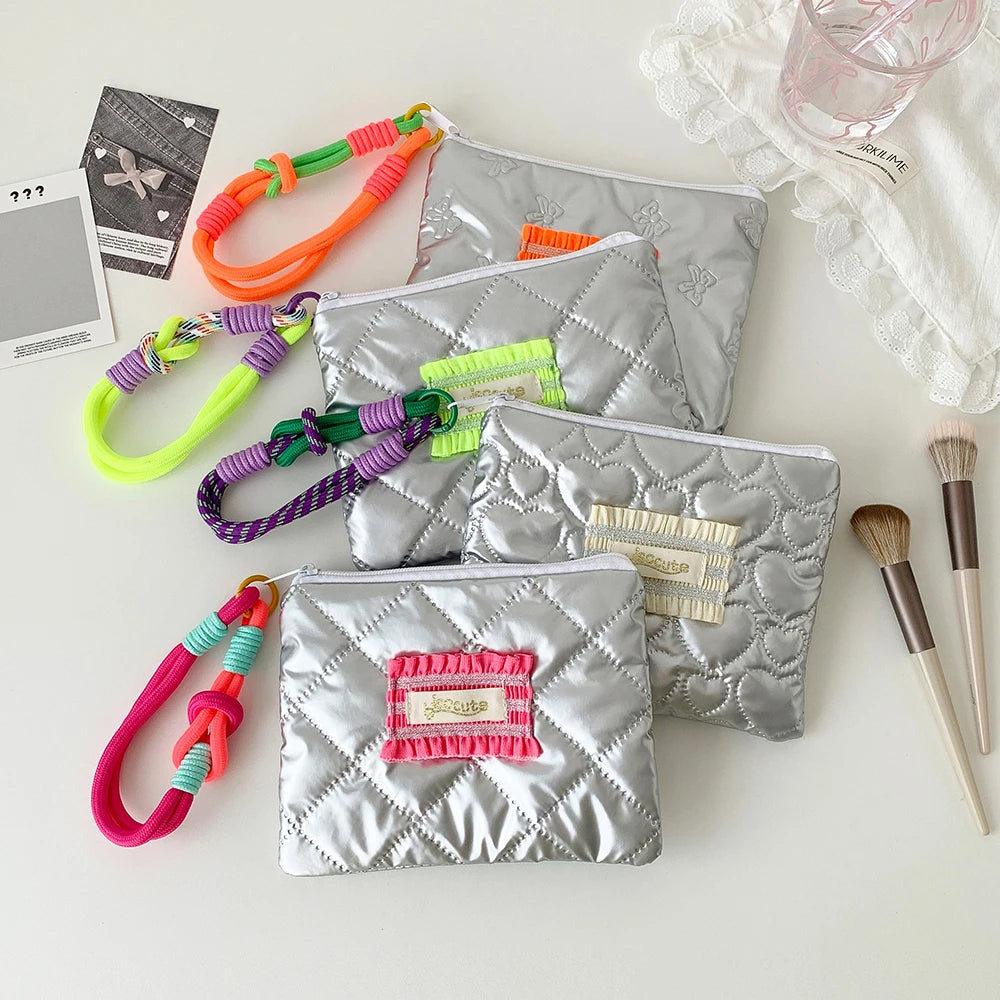 Korean Fashion Square Silver Love Makeup Bag Handbag Trendy Girls Lipstick Storage Bag Gifts Student Stationery Pencil Case New - Ice Cream Cake