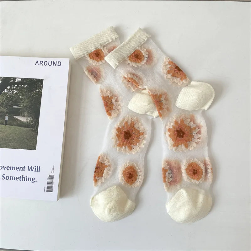 Transparent Flower Crew Socks