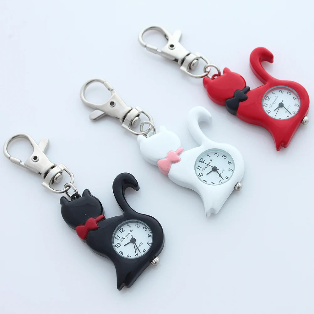 Fancy Bowtie Piano Cat Clip-On Keychain Watch