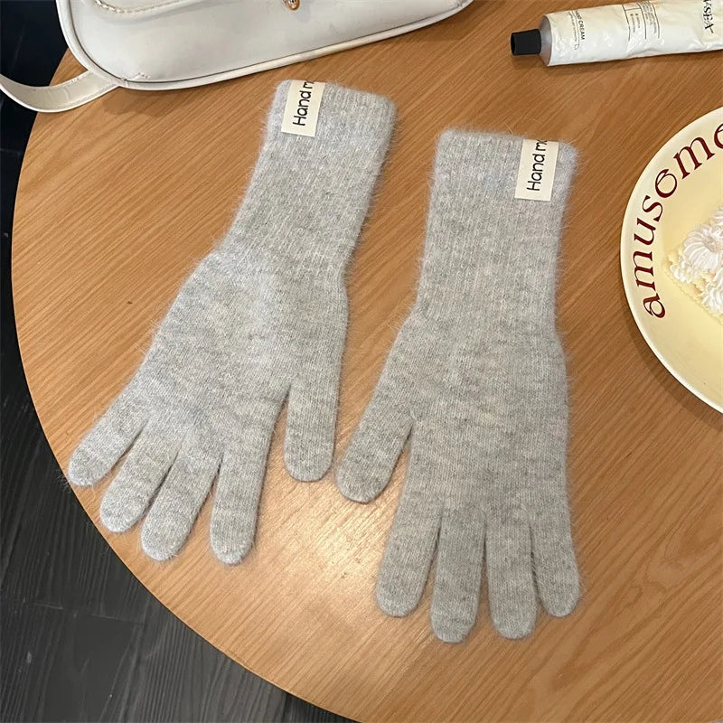 Women Wool Cashmere Gloves Cable Knit Touchscreen Finger Hole Winter Autumn Warm Wrist Length Classic Gloves Female Mitten - Ice Cream Cake