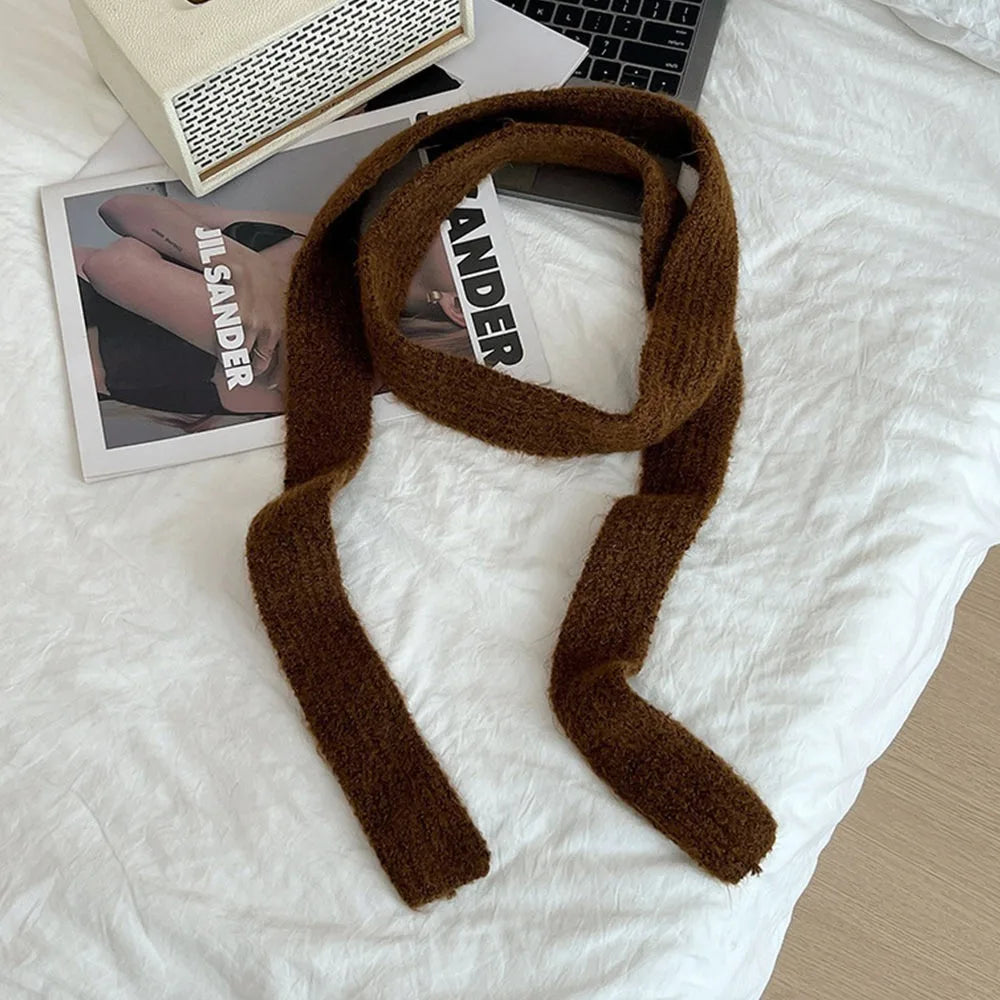 Imitation Wool Women's Long Scarf Knitted Narrow Design Y2K Girl Scarf Decorative Neckerchief Skinny Scarf Streetwear - Ice Cream Cake
