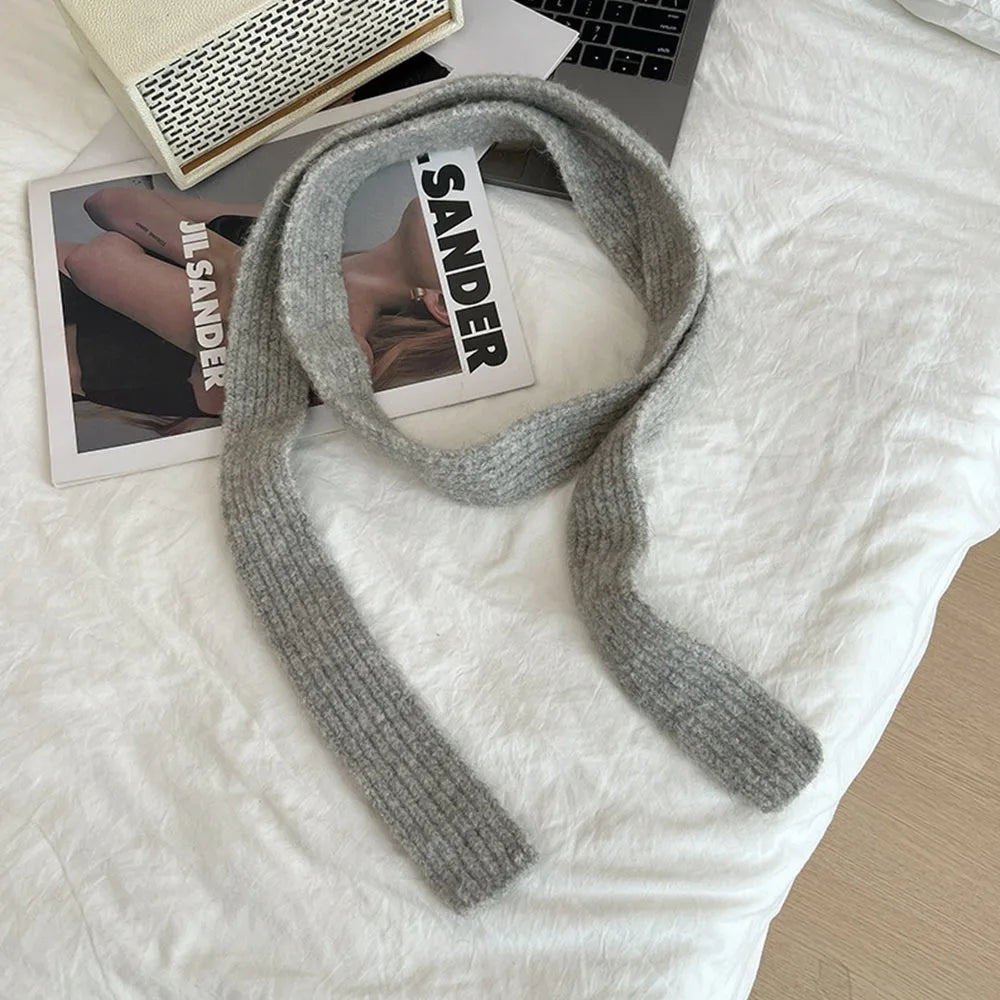 Imitation Wool Women's Long Scarf Knitted Narrow Design Y2K Girl Scarf Decorative Neckerchief Skinny Scarf Streetwear - Ice Cream Cake