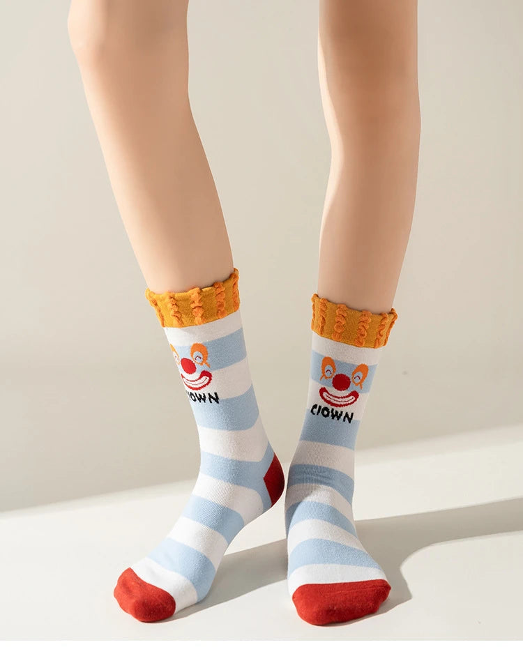 Funny Cute Cartoon Clown Casual Sports Women's Mid-tube Socks Cartoon Circus Long Cotton Socks Personality Brand Socks - Ice Cream Cake