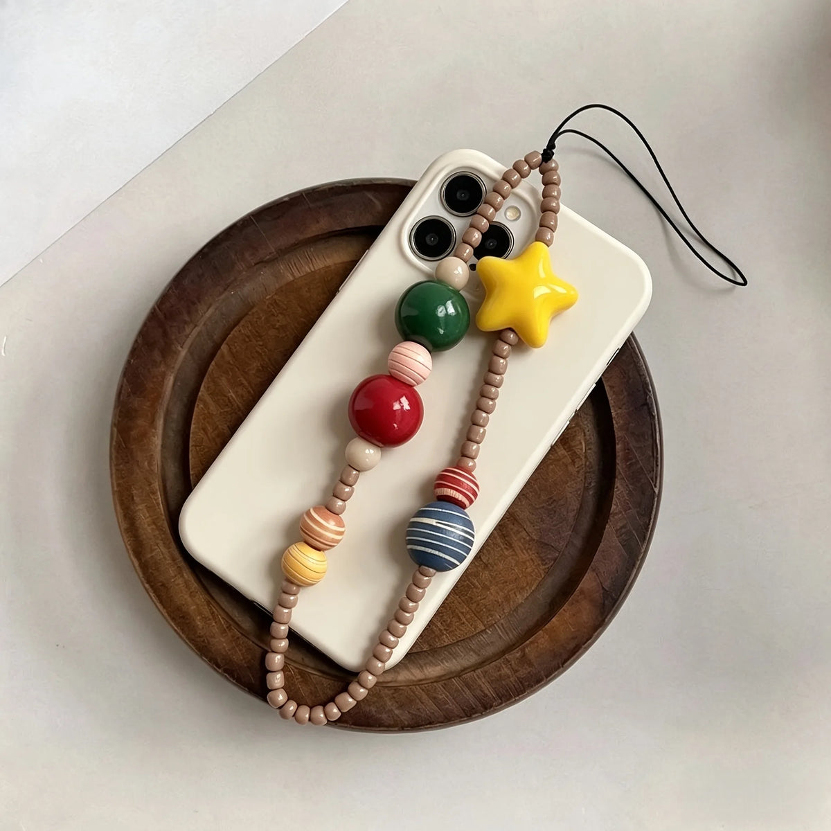Cartoon Cute Star Colourful Beaded Phone Case Charm Chain Strap Wrist Trendy Pendant For iPhone Samsung Universal Accessories - Ice Cream Cake