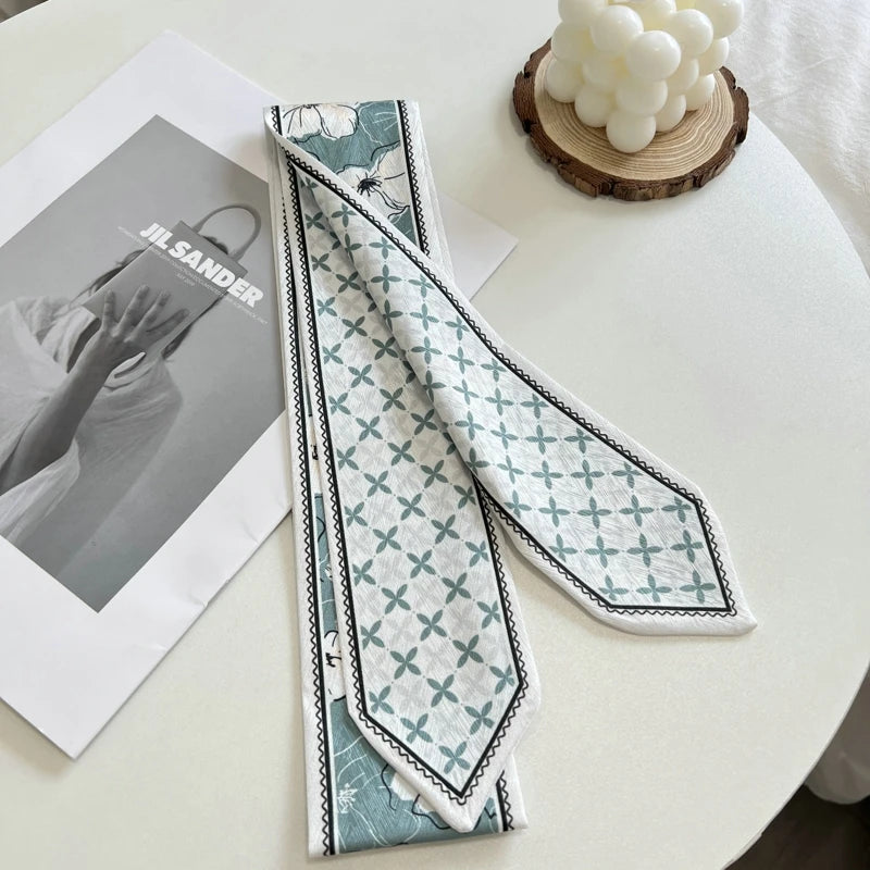 New Long Bag Scarf Women Hair Band Lady Accessories Print Skinny Scarves Headband Satin Ribbon Neck Tie Decorative Bag Scarves - Ice Cream Cake
