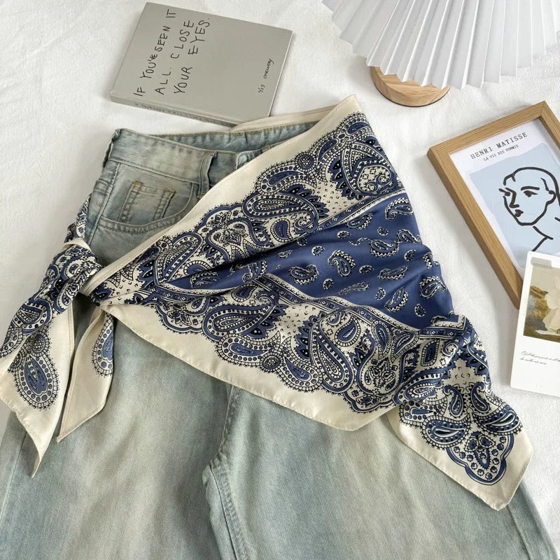 Korean-Style Multi-Functional Triangular Binder Silk Scarf High-Grade Bandage Dress Fart Curtain Tie Stoles Shawls Small Scarf - Ice Cream Cake