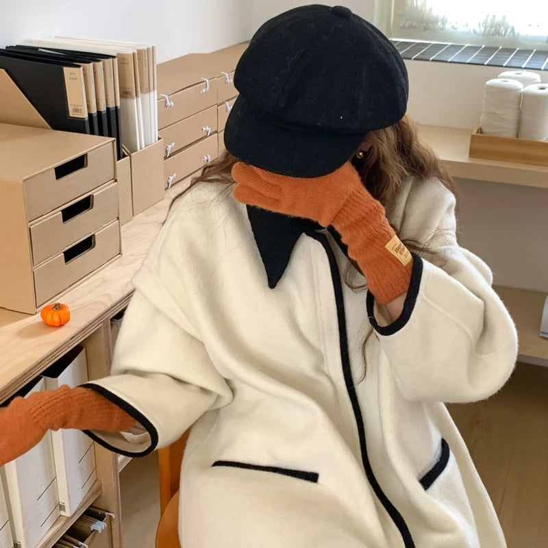 New Fashion Solid Color Touch Screen Knitted Gloves Women Winter Gloves Warm Gloves Solid Work Gloves Mittens For Women - Ice Cream Cake
