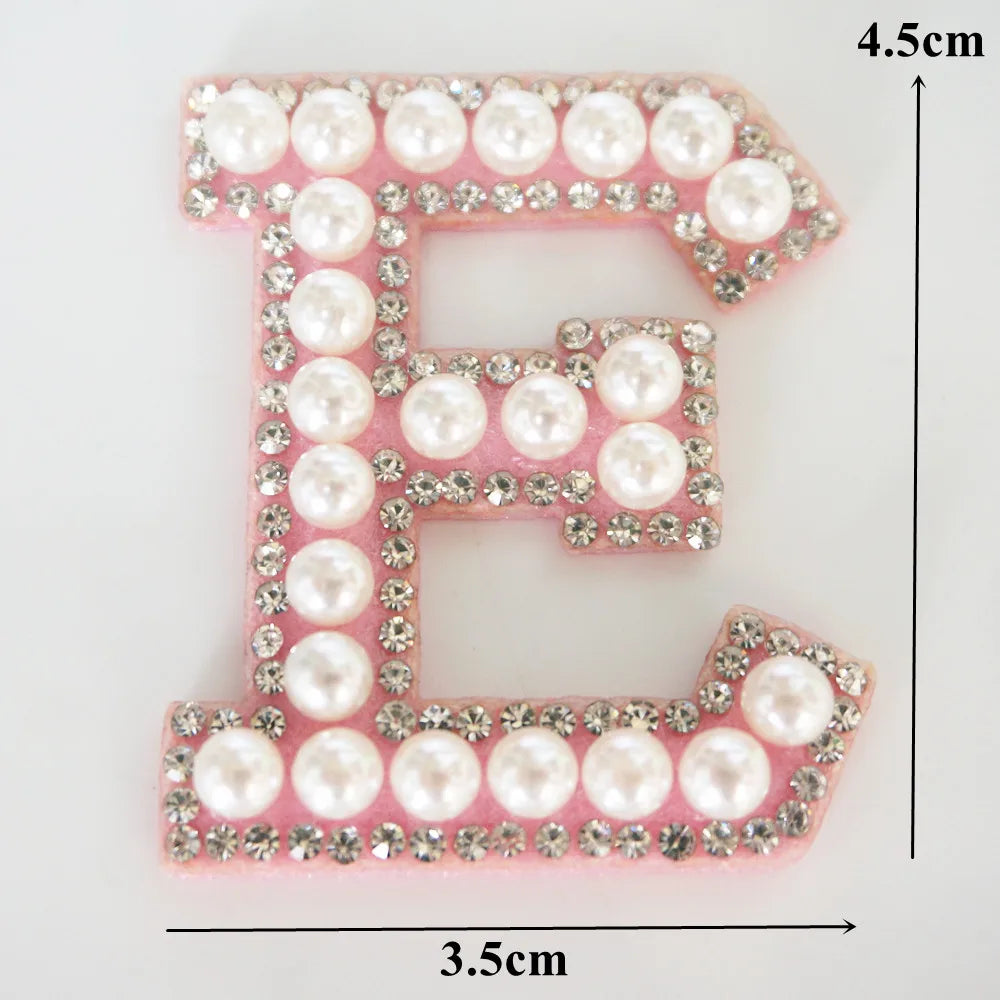 Pink A-Z Rhinestone Pearl Iron-On Patches - Ice Cream Cake
