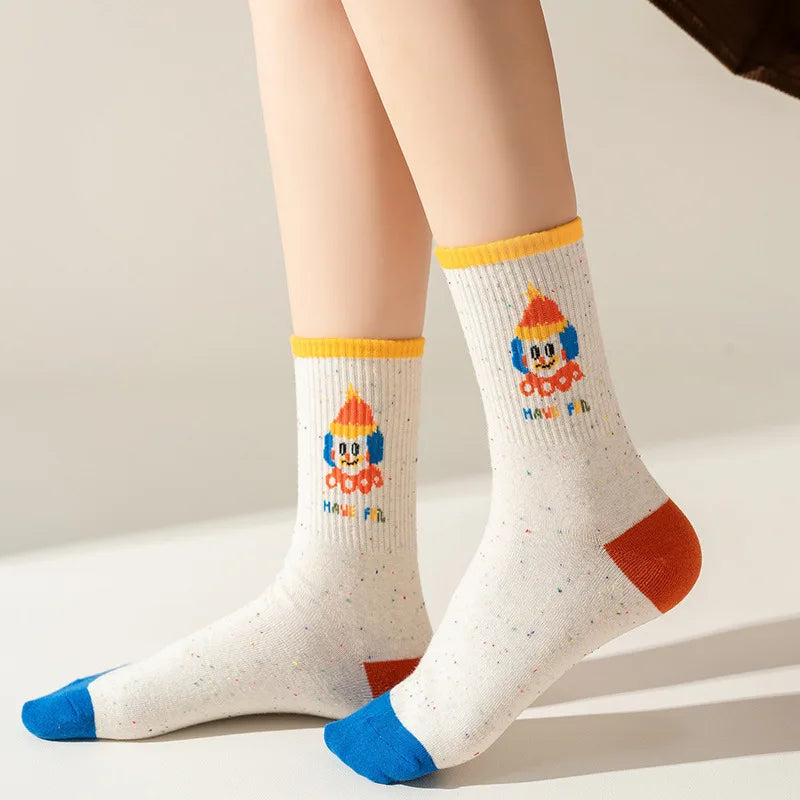 Funny Cute Cartoon Clown Casual Sports Women's Mid-tube Socks Cartoon Circus Long Cotton Socks Personality Brand Socks - Ice Cream Cake