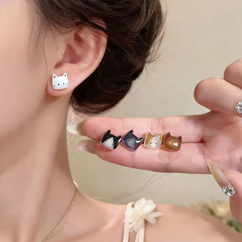 Exquisite Cute Cat Stud Earring for Women Sweet Girls Resin Small Earrings Set Korean Fashion Jewelry Accessories Gifts - Ice Cream Cake