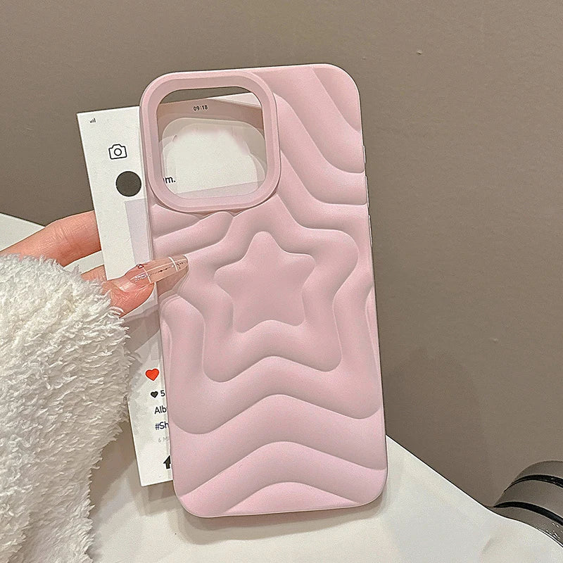 Bling Chromed Silver Gradient Five-pointed Star TPU Phone Case For iPhone 16 Pro Max 17 15 13 14 Plating Silicone Back Cover - Ice Cream Cake