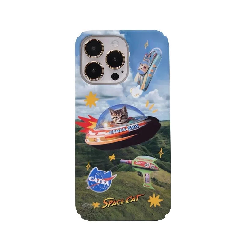 Ins Space Cat Blue Sky Magnetic Case for IPHONE 16 15PRO MAX 14 13 PRO 13 PRO MAX 15 15PLUS 12 Acrylic Hard Mobile Phone Cases - Ice Cream Cake