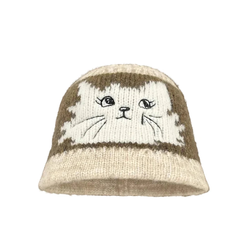 Knitted Kitty Cat Bucket Hat