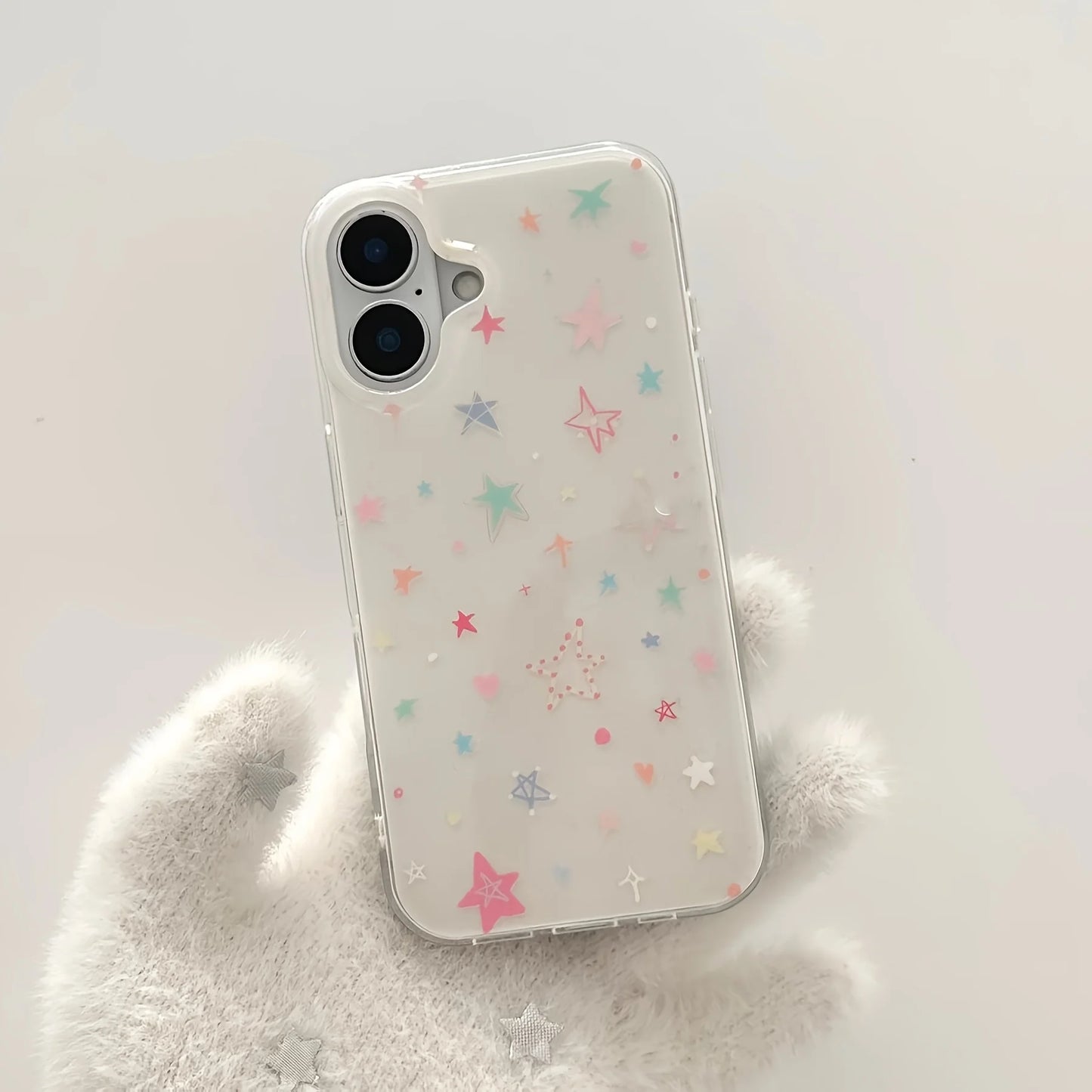 Phone Case for iPhone 17 16e 16 15 14 13 12 11 Pro Max X Xs 8 7 6 Air Plus Feather Texture Back Cover Clmj Korean Colorful Stars - Ice Cream Cake