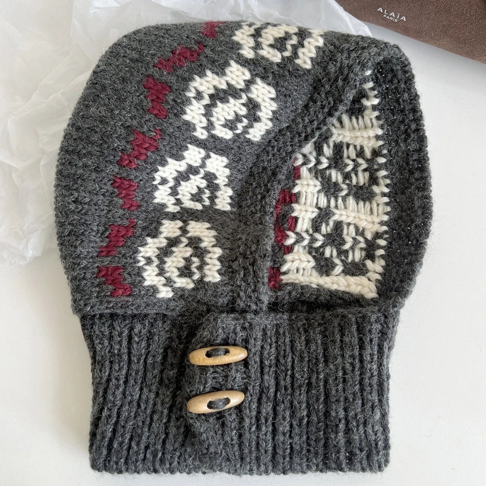 Rose Detail Knitted Duffle Button Balaclava