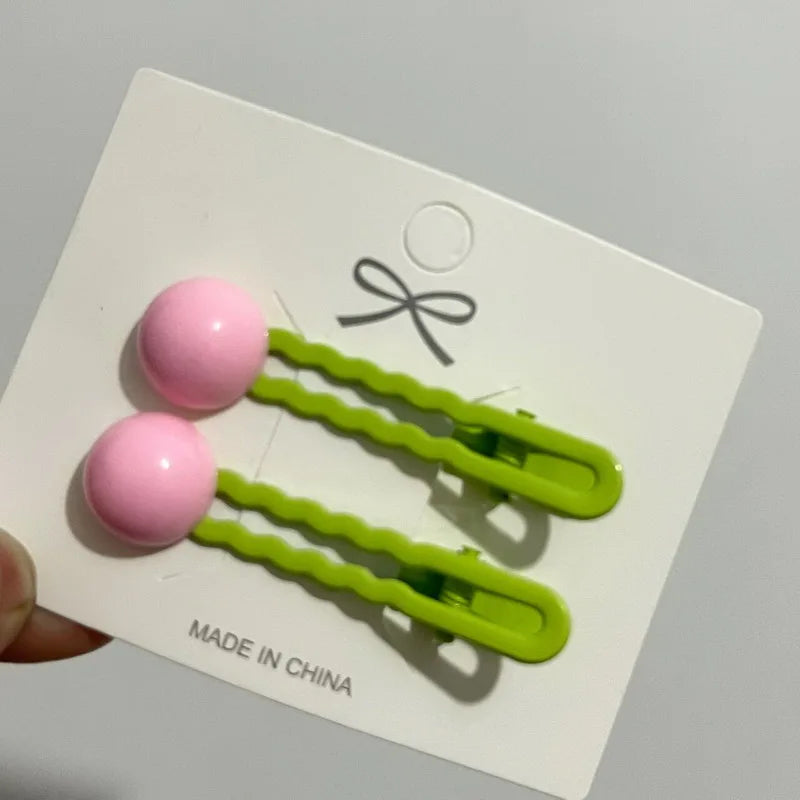 2Pcs/Set Simple Hair Clips For Girls Cute Hair Barrettes Baby Hairpins Kids Headwear Clips For Hair Bobby Pins Hair Accessories - Ice Cream Cake