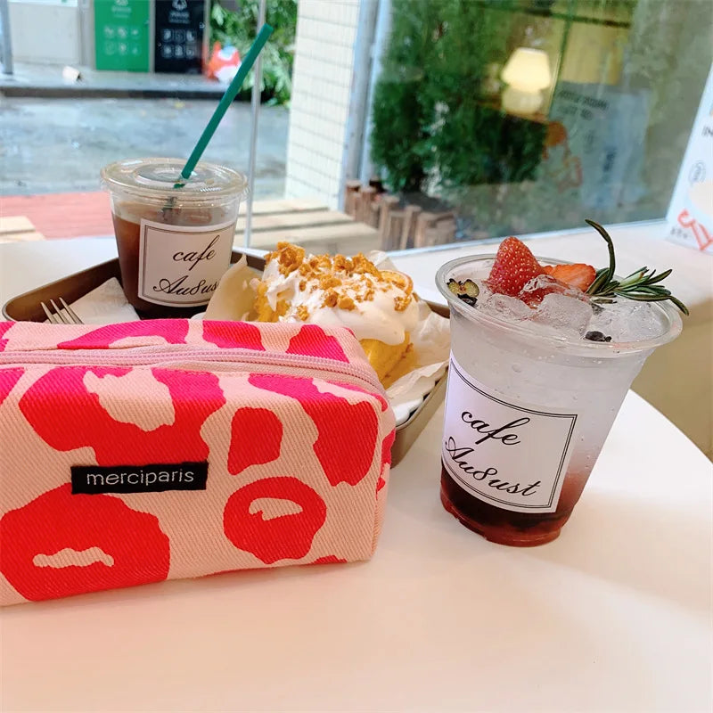 Korean Fashion Plaid Travel Makeup Kits Cosmetic Storage Bag Women Handbags Wallet Organizer Cute School Pencil Cases Pouch Bags - Ice Cream Cake