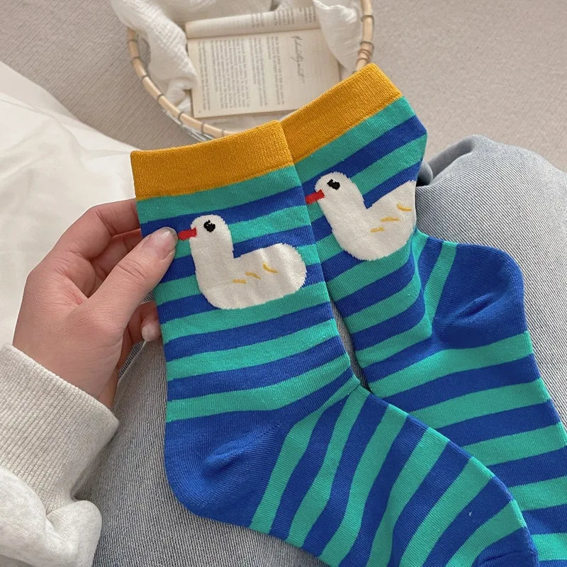Happy Stripe Character Crew Socks - Ice Cream Cake
