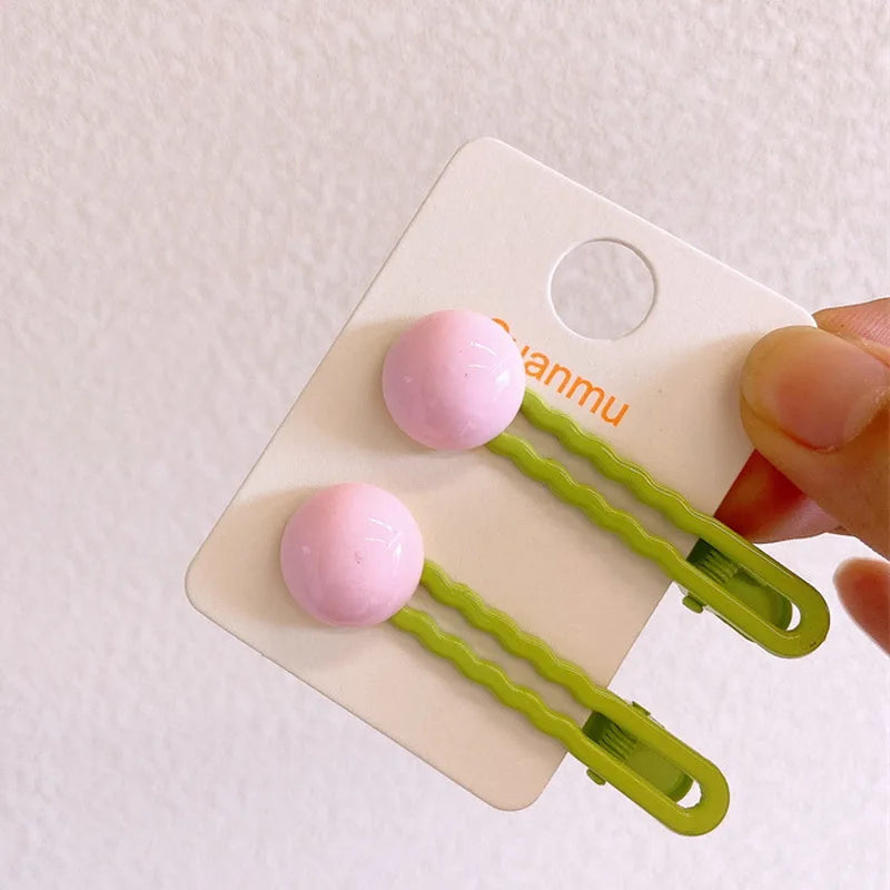 2Pcs/Set Simple Hair Clips For Girls Cute Hair Barrettes Baby Hairpins Kids Headwear Clips For Hair Bobby Pins Hair Accessories - Ice Cream Cake