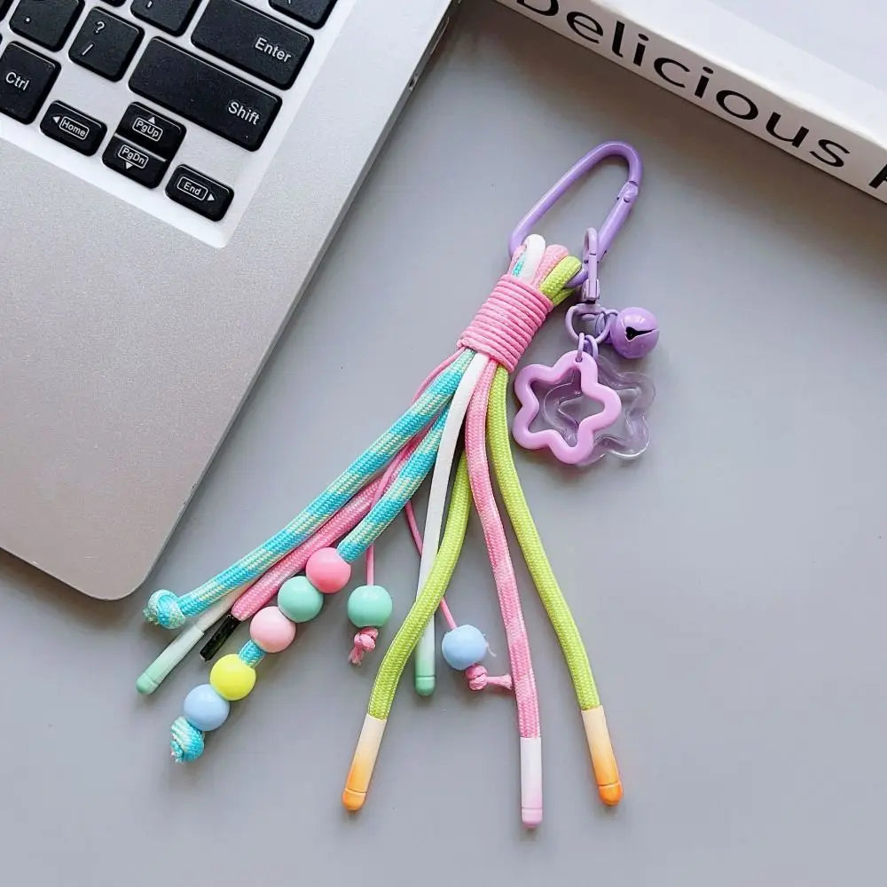 Y2K Braided Rope Keychain Handmade Creative Acrylic Striped Webbing Keychain Colorful Long Tassel Bag Charms Bag Accessories - Ice Cream Cake