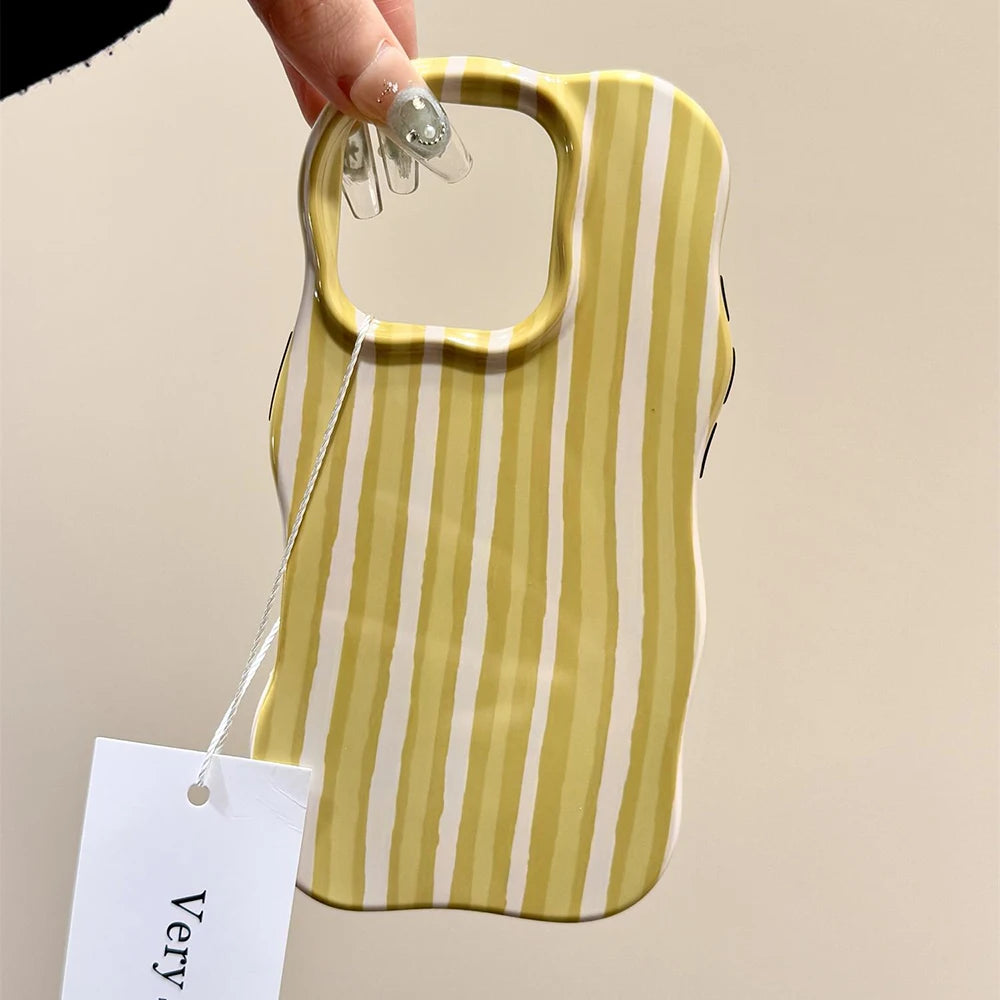 Luxury 2 in 1 Glossy Double Color Wave Stripes Case for IPhone 13 14 15 16 17 Pro Max 17Air Hit Color Collision Shockproof Cover - Ice Cream Cake