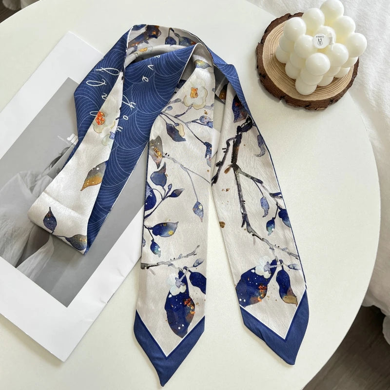 New Long Bag Scarf Women Hair Band Lady Accessories Print Skinny Scarves Headband Satin Ribbon Neck Tie Decorative Bag Scarves - Ice Cream Cake