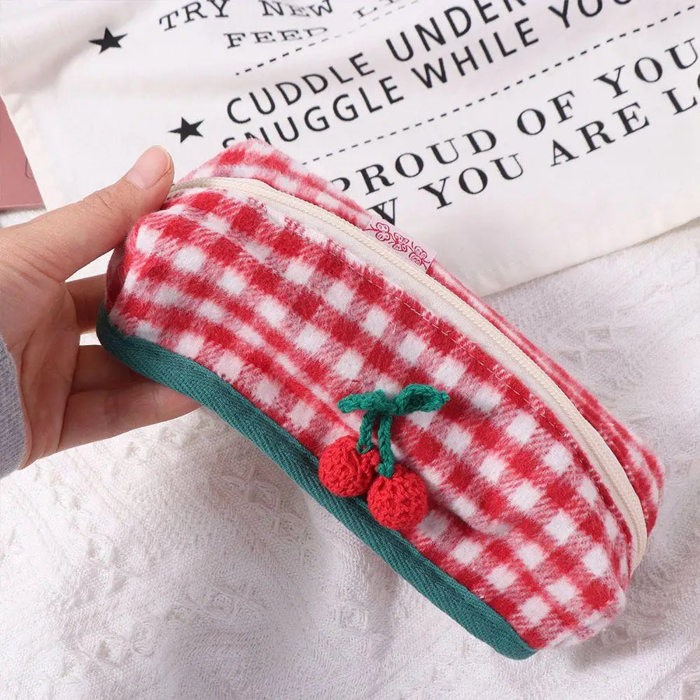 Winter Cat Gingham Zipper Pouch - Ice Cream Cake