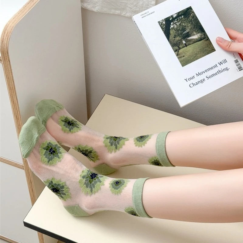 Transparent Flower Crew Socks