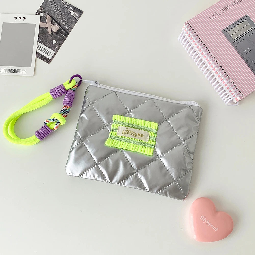Korean Fashion Square Silver Love Makeup Bag Handbag Trendy Girls Lipstick Storage Bag Gifts Student Stationery Pencil Case New - Ice Cream Cake