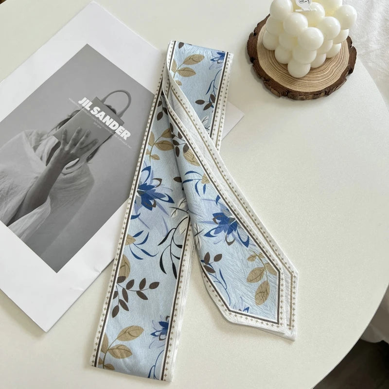 New Long Bag Scarf Women Hair Band Lady Accessories Print Skinny Scarves Headband Satin Ribbon Neck Tie Decorative Bag Scarves - Ice Cream Cake