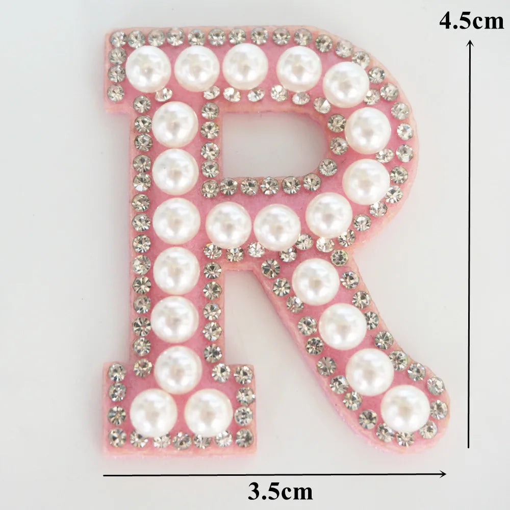 Pink A-Z Rhinestone Pearl Iron-On Patches - Ice Cream Cake